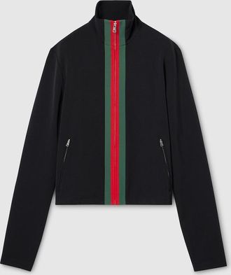Gucci Stretch Nylon Zip Jacket With Web, Size XXXL, Black, Ready-to-wear