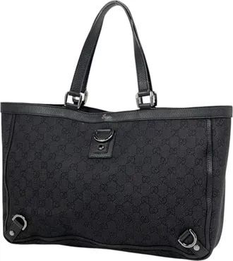 Gucci Black Gg Canvas Leather Tote Bag (Pre-Owned)