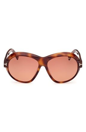 Tom Ford Inger 59mm Round Sunglasses in Havana /T Logo /Burgundy at Nordstrom