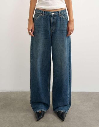 Topshop Dillan - Jeans ampi a vita bassa blu sporco-Marrone