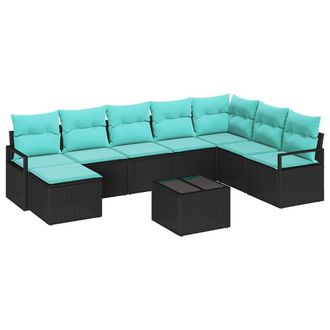 vidaXL Juego De Sof&aacute; Con Coj&iacute;n 9 Pcs Negro Rat&aacute;n Sint&eacute;tico Vidaxl