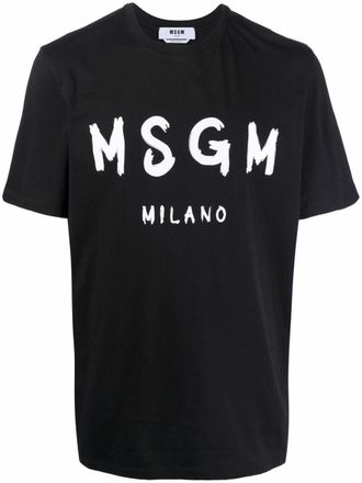 Msgm Brushed Logo Cotton T-Shirt