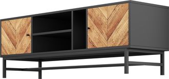 STILVORA Mueble De Tv Con 2 Puertas Y 3 Nichos, Estilo Moderno Minimalista, Sal&oacute;n, 150&times;38&times;55 Cm, En Tablero De Part&iacute;culas Y Hierro, Negro Natural