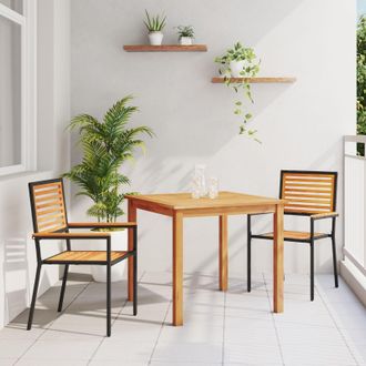 Berkfield Home 3 Piece Garden Dining Set Black Poly Rattan Acacia
