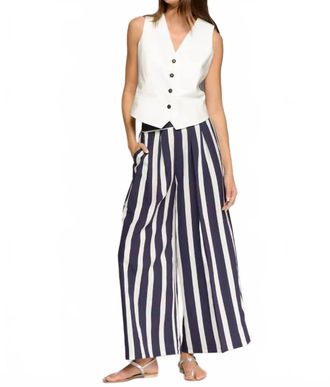 Vilagallo Marian Wide Leg Pants In Navy Stripe