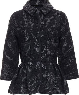 Chanel painted tweed cc square buttons peplum coat
