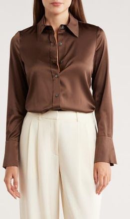 Ramy Brook Victoria Stretch Silk Satin Button-Up Blouse in Desert Brown at Nordstrom Rack, Size Xx-Small