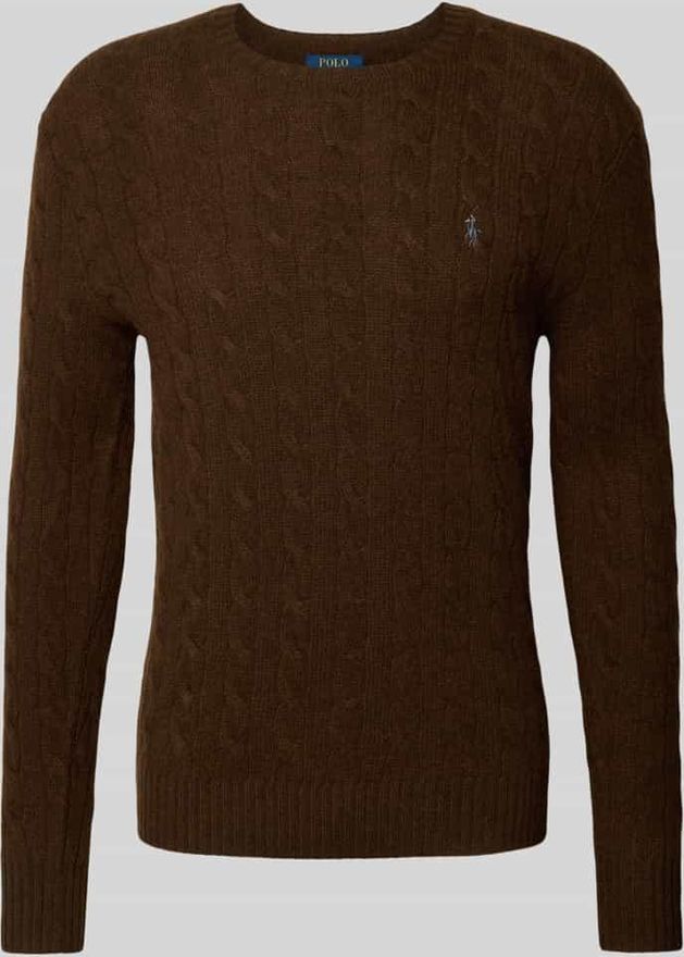 Regular Fit Strickpullover aus Woll-Kaschmir-Mix in Mittelbraun, Gr&ouml;&szlig;e XXL