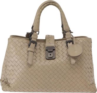 Bottega Veneta Roma Bag Intrecciato Nappa Gray Leather Handbag (Pre-Owned)