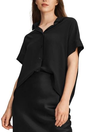LilySilk Casual Short Sleeves Loose Silk Shirt in Black at Nordstrom, Size Medium