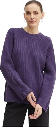 Michael Kors Merino Wol Trui met Ribbelstructuur - Dames - Ronde hals truien - Paars - M - Wol - Truien & Vesten