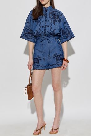 Zimmermann Denim Shorts With An Openwork Pattern, Womens, Navy Blue