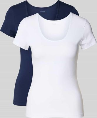HUGO BOSS T-Shirt mit geripptem U-Ausschnitt im 2er-Pack in Blau, Größe XL