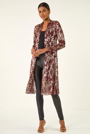 Roman Foil Leaf Print Plisse Kimono