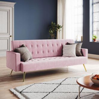 Elegant Lighting Modern Sofa Bed 3-level Adjustable Backrest Ultra Soft Material Velvet Cloth High-bounce Sponge Multi-person Sofa Pink, 192x79x75cm - Elegant