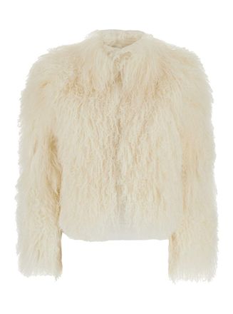 Plaîn White Cropped Fur Jacket With Concealed Front Closure In Shearling Fur Woman