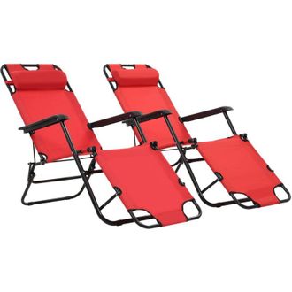 vidaXL Vidaxl - Lettini Prendisole 2 pz Pieghevoli e Poggiagambe Acciaio Rosso