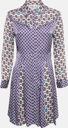 Maje Purple/multicolor Printed Crepe Button Front Mini Dress