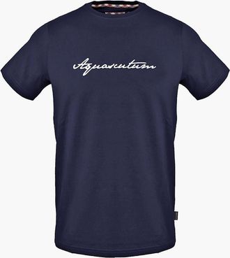 Aquascutum Mens Signature Print Crew Neck Short Sleeve T-Shirt - Navy - Size: 2X large