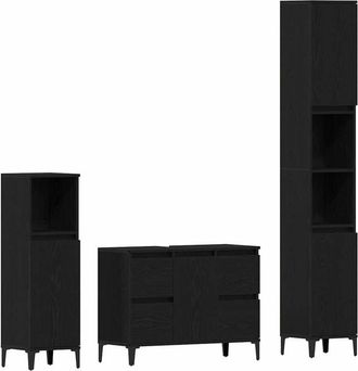 vidaXL Vidaxl - Juego de muebles de baño con cajón 3 pcs Negro 30 x 30 x 180 cm