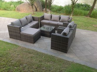 Fimous 9 Seater Dark Grey Mixed Rattan Garden Furniture Sofa Set Table Chair