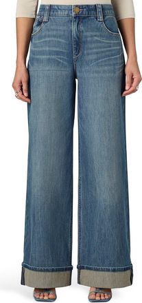Wit & Wisdom Skyrise Cuffed Wide Leg Jeans in Mid Blue Artisanal at Nordstrom, Size 16