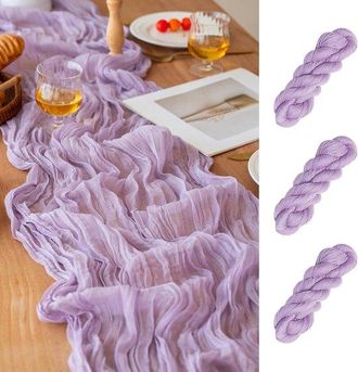 OEM Caminos De Mesa, 3 Piezas, Caminos De Mesa Plisados, Manteles De Gasa Lila, 35,4 X 118 Pulgadas, Manteles, Fiestas, 90 X 300 Cm, Morado Claro