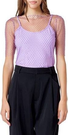 endless rose Embellished Mesh Top in Lilac at Nordstrom Rack, Size X-Small