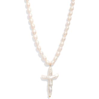 Frasier Sterling Florenzia Freshwater Pearl Cross Pendant Necklace at Nordstrom
