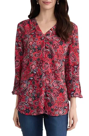 Jones New York Paisley Print Tunic in Rouge Multi at Nordstrom, Size X-Large