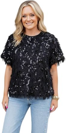 THML Clothing Glitterfrost Fuzzy Top In Black
