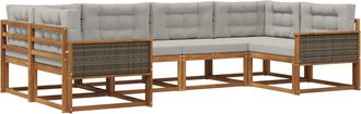 vidaXL Conjunto De Sof&aacute;s De Exterior 6 Uds. Natural Y Gris Claro Vidaxl