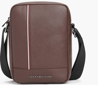 Tommy Hilfiger Mens Signature Stripe Pebbled Mini Reporter Bag - Coffee Bean
