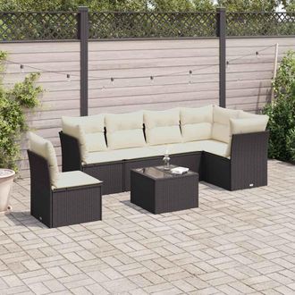 vidaXL Vidaxl - Set De Comedor De Jard&iacute;n 7 Pzas Y Cojines Rat&aacute;n Sint&eacute;tico Negro