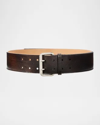 Ralph Lauren Collection Distressed Double-Prong Long Belt