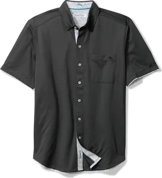 Tommy Bahama San Lucio Tri Leaf Geo Happy Hour IslandZone Button-Up Shirt in Coal at Nordstrom, Size Small