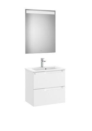 Roca Mueble Lavabo 600mm Aleyda Compacto 2 Cajones + Espejo Blanco Mate