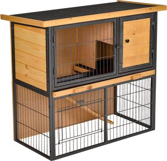 OEM Conejera De Exterior De Madera Jaula Para Mascotas Peque&ntilde;as 2 Niveles Con Rampa Bandeja Extra&iacute;ble Puertas Con Cerraduras 89,5x45x81 Cm Madera Y Gris