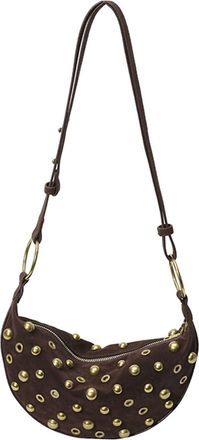 Generic Womens Faux Suede Shoulder Bag with Rivets Dumpling Design, Crossbody Bag for Shopping, Work, Travel and Leisure