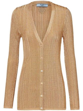 Prada V-Neck Lamé Viscose Cardigan