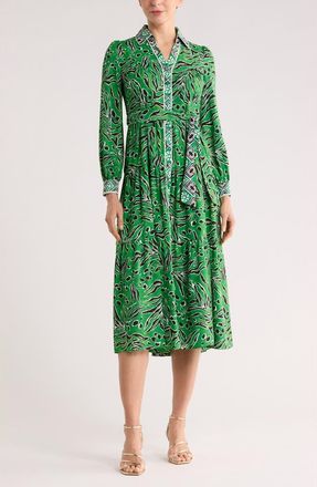 Diane Von F&uuml;rstenberg Alea Long Sleeve Shirtdress in Green Paper Cut Out at Nordstrom Rack, Size 00