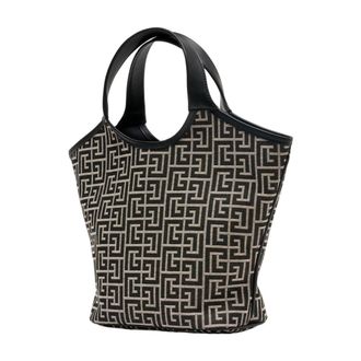 Balmain Monogram Jacquard Leather Top Handle Bag - Black