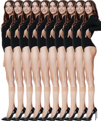 Romartex Womens 10 Pairs Knee High Pop Socks 20 Denier, light beige