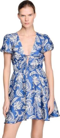 Sandro Floral print short dress in Blue /Ecru at Nordstrom, Size 40 Eu