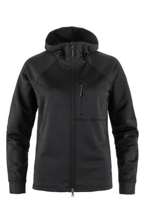 Fjällräven Abisko Grid Fleece Hooded Jacket in Black at Nordstrom, Size X-Large