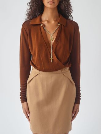 Elisabetta Franchi Blusa a maniche lunghe con dettagli in maglia metallica