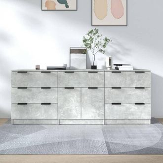 vidaXL Credenze 3 pz Grigio Cemento in Legno Multistrato - Vidaxl