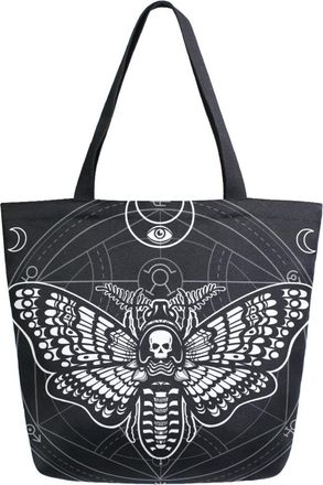 Alaza Canvas Tote Bag Large Women Casual Shoulder Bag Handbag Gothic Black Skull Moth Reusable Multipurpose Heavy Duty Shopping Grocery Cotton Bag for Mom