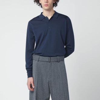 John Smedley Blue Wool Polo Shirt