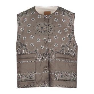 8pm Vests, female, Brown, Size: M Gilet Nizza Reversible Bandana Print